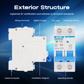 DC Miniature Circuit Breaker, 500V 2 Pole 16 Amp Isolator for Solar PV System, Thermal Magnetic Trip DIN Rail Mount, C16 DC Disconnect Switch