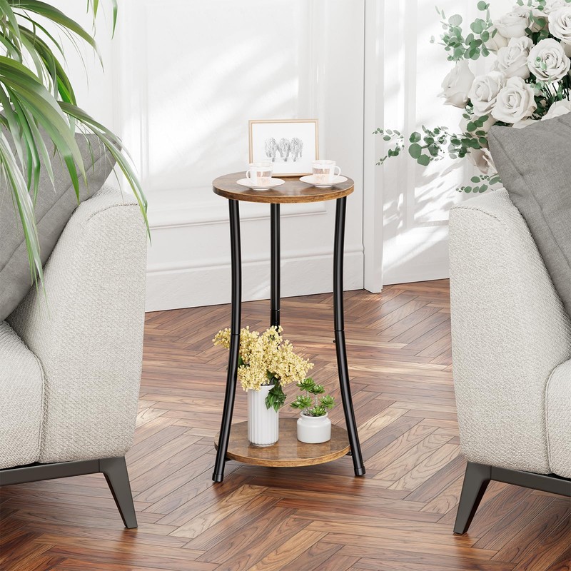 Simple Trending Round Side Table, 2 Tiers End Table for
