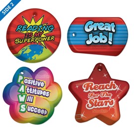 Brag Tag Positive Student Behavior & Academic Value Pack: 100 Tags (25 Tags for Each Shape) + 25 Chains