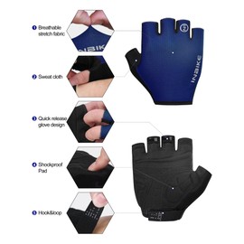 INBIKE Cycling Gloves for Men Women, Shock-Absorbing Pad Half Finger Road Bike Gloves, Breathable Biking Gloves, Anti-Slip Fingerless Bicycle Gloves Navy Blue X-Large