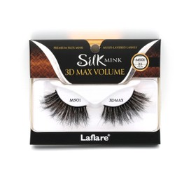 Laflare 3D SILK MINK MAX VOLUME Premium Faux Mink 25mm Extra Long Eyelashes, Cat Eyes, Wispy, Fluffy, Soft as Mink, Multi-layered Dramatic Volume False Lashes (LFMS-MS01)