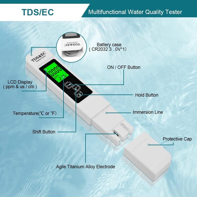 Flintronic TDS/EC Water Quality Test Meter, Temperature Tester with Backlight,