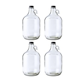 Fastrack 4-Pack 1 Gallon Glass Jug Set (128 oz) w/ Polyseal Caps | Multipurpose 1 Gallon Jug, & Detergent Dispenser for Laundry, Glass Jar for Liquids, Water & Juice