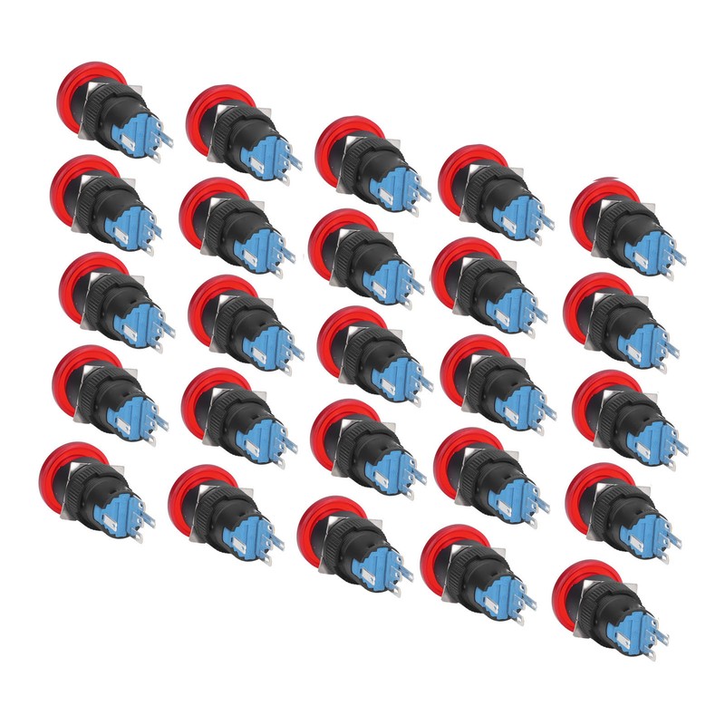25Pcs Button Switch Mushroom Head Self Locking Push Switches with