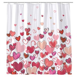 JONSEQIN Valentine's Day Red Love Heart Shower Curtain Romantic Couple Shaped Modern Geometry Abstract Bathroom Decor Curtains 70x70 inch with Hook