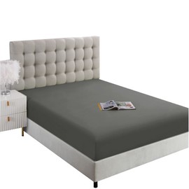 Ghooss Full Size Fitted Sheet Soft,Single Fitted Deep Pocket Sheet,Wrinkle,Fade and Stain Resistant,1 Pack,Dark Gray