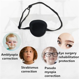2 Pcs Adjustable Pirate Eye Patch, Soft Reusable Eyepatch for Left or Right Vision, Amblyopia and Lazy Eye Support, Single Black Cover for Adults, Kids, Comfortable Protection(Black)