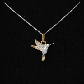Collar Mujer De Colibrí Plata Fina .925 Y Chapa De Oro 24k