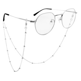 WLLHYF Eyeglass Chains Women Beaded Cute Eye Glass Frames Cord Mask Holder Lanyard String Necklace Stylish Sunglasses Jewelry Glasses Strap Accessory Prevent Loss (Silver)