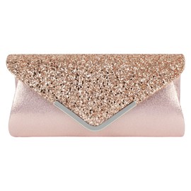 Queena Womens Shiny Sequins Evening Clutch Envelope Handbag Chain Purse for Wedding Party Prom Gift for Mom Wife Girlfriend Pink, Pink