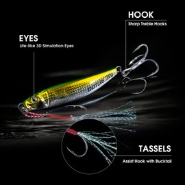 Goture Fishing Jigs, 30g 15Pcs Vertical Jig Saltwater Freshwater, Jig Fishing Lures with Assist Hook and Treble Hook, Fishing Jigging Spoon Lures with Tackle Box, Fishing Jig for Tuna, Salmon, Bass