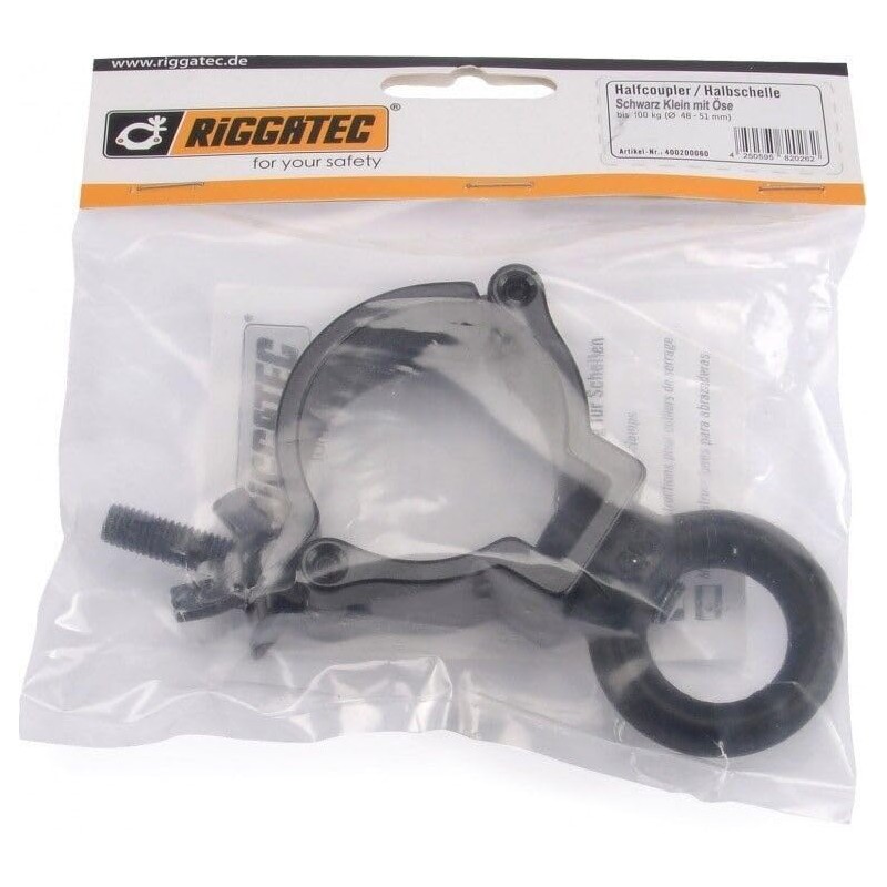 Riggatec Half Clamp – Half Coupler Black with Eyelet up