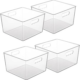 Vtopmart 4 Pack Extra Large Clear Plastic Storage Bins,11x11 Cube Acrylic Organizer Square Containers with Handle for Pantry,Closet,LaundryRoom,Kitchen,Bathroom,UnderSink Organization