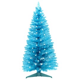 Santanelo Santanelo 4ft Lighted Artificial Blue Christmas TreeSmall Snowy Artificial Xmas Tree, Not Pre-lit White Tinsel Pine Trees with Lights for Small Spaces, Office Lobby & Winter Wedding Centerpiece