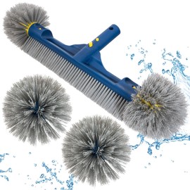POOLAZA 18’’ & 20’’ Pool Brushes with Round Ends, Detachable Pool Brushes for Cleaning Pool Walls & Tiles, 2 in 1 Pool Brush Head for Inground Pools/Above Ground Pools,High-Efficient Pool Scrub Brush