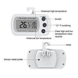 2 Piezas Termómetro Digital para Refrigerador y Congelador con Pantalla Monitor de Temperatura en Tiempo Real para Hogar Cocina Restaurante