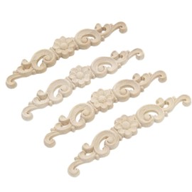 Wood Carved Applique,4 Pack,6.3x1.18inch Decorative Wood Trim, Wood Appliques and Furniture Decorative Onlay for Furniture Decor Decal Unpainted Can be Attached to Home Corner Frame,Cabinets