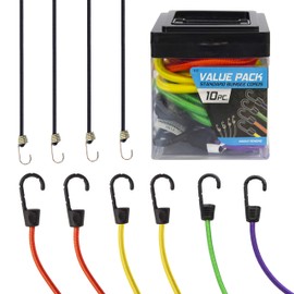 SmartStraps Adjustable Bungee Cord, Assorted Colors, 10 Pack – Includes Two 12”, Two 24”, One 36”, One 48”, and Four Mini Bungee Cords – Ideal for Securing Luggage, Gas Cans, and Coolers to Vehicles