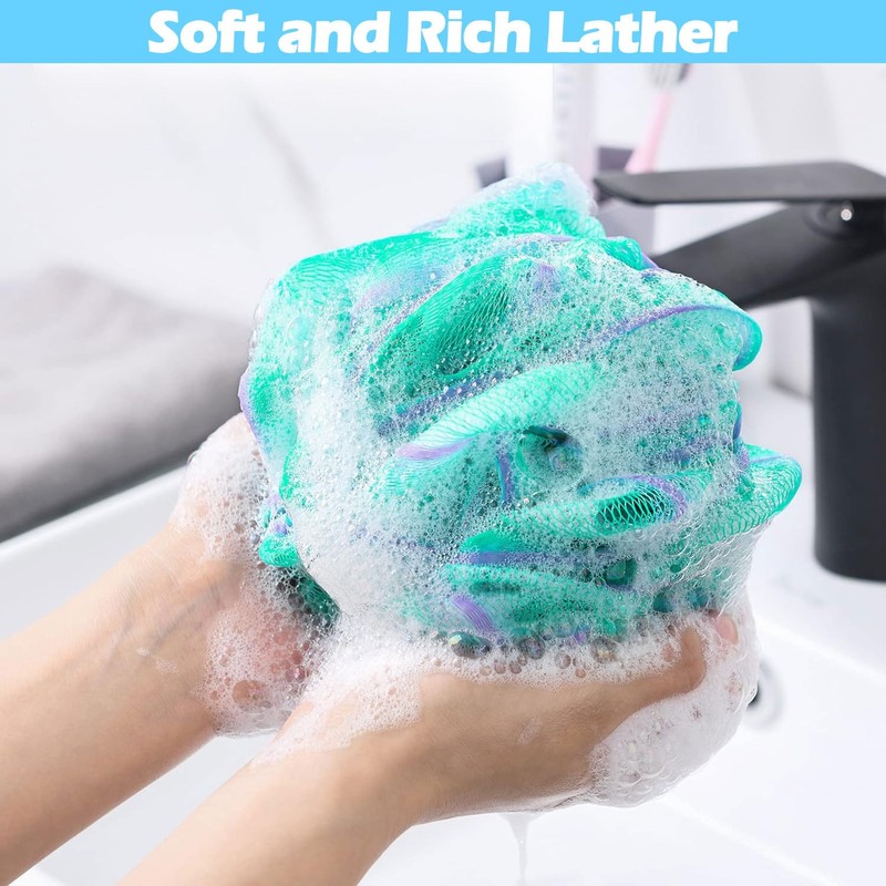 XIANZANDER 4 PCS Shower Puff Loofahs,Loofah Sponge 75g Extra Large,Scrunchie