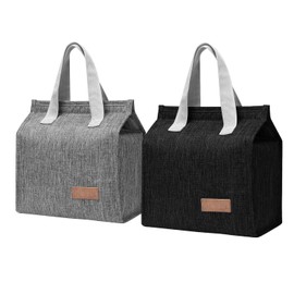 gogocow Set of 2 Cool Bags for Lunch, Foldable Lunch Bag, Small, Cool Bag Small with Foil Lining for Work, School, Picnic, Travel (Black and Grey)