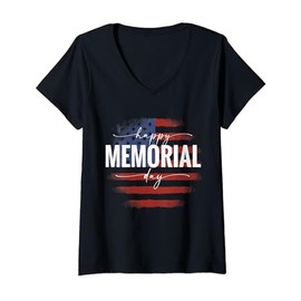 Womens Happy Memorial Day Tee USA Flag American Patriotic V-Neck T-Shirt