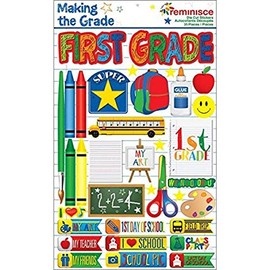 Reminisce Making the Grade 3D Sticker. This package contains one 7.5 inch x 4.5 inch self-adhesive sticker sheet. Sold separately. Made in China.