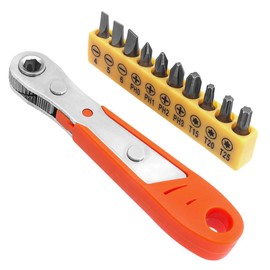 Treki 6.35 mm 11 Piece Mini Ratchet Wrench Set 36 Teeth Ratchet Wrench with Torx Screwdriver Bits, Small Ratchet Reversible Screwdriver Set for Narrow Areas in Car, Home, Machines