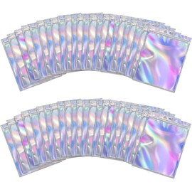 MIZOXY 100PCS Resealable Rainbow Color Foil Ziplock Bags - Smell Proof & Holographic Packaging Bags for Food Storage, Coffee Beans, Candy, Jewelry, Lip Gloss - Ideal for Small Business (9 * 16cm)