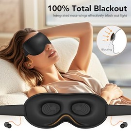 100% Blackout Sleep Mask 45dB Noise Cancelling for Women & Men, Zero Eye Pressure Eye Mask for Side Sleeper, 3D Cutout Eye Movement Friendly, Adjustable Nose Bridge, Soft & Comfortable for Nap/Travel