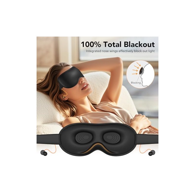 100% Blackout Sleep Mask 45dB Noise Cancelling for Women &