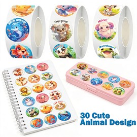 1500pcs Round Reward Stickers for Kids, 3 Roll Cartoon Animals Stickers for Kids, Fun Sticker Reward for Potty Training & Encouragement & Good Habits, Teacher Supplies for Classroom