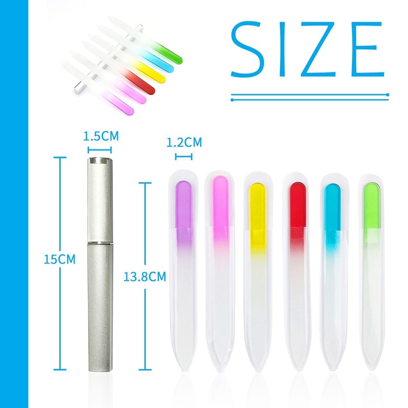 6 Pieces Glass Nail File with Case Professional Crystal Nail