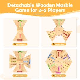Original Marble Game, Detachable Wooden Board Game for 2-6 Players, Portable Fast Track Board Game with 32 Marbles and 8 Dice for Family Friends, Party Game Night-16 Inch