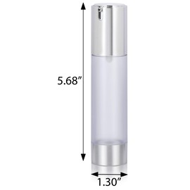 JUVITUS 1.7 oz / 50 ml Airless Frosted Silver Pump Bottle (4 Pack) + Travel Bag and Funnel