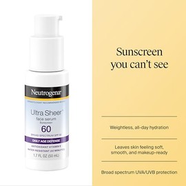 Neutrogena, Ultra Sheer Face Sunscreen with Vitamin E and SPF 60, Sunscreen for Face with Broad Spectrum Uva/Uvb Protection, Fragrance-Free, Oxybenzon