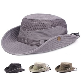 Lanly Fishing Hat Sun Hat Unisex Men Women Safari Hat Cotton Foldable Adjustable Hiking Hat Garden Hat Outdoor Travel, gray