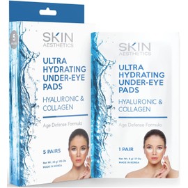 Skin Aesthetics Hyaluronic & Collagen Under Eye Patches - Reduces Eye Bags, Puffiness, Crow's Feet & Wrinkles Ultra Hydrating Under Eye Pads - Cruelty Free Korean Skincare For All Skin Types - 5 Pairs