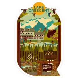 Die Cut Sticker Lake Crescent, Olympic National Park, Washington, Geometric Series Vinyl Sticker 1 to 3 inches (Waterproof Decal for Cars, Water Bottles, Laptops, Coolers), Small