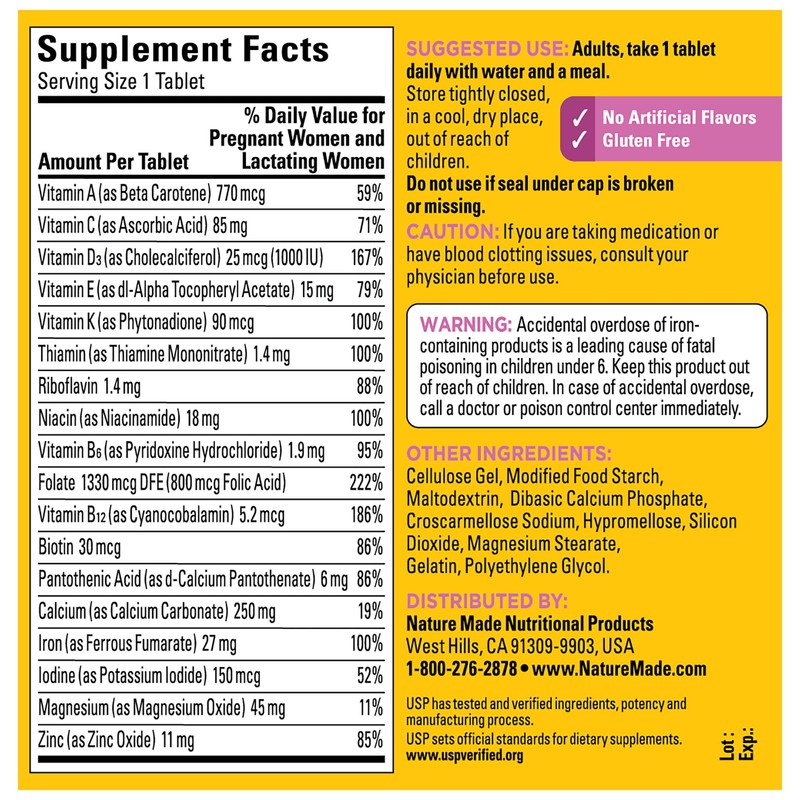 Nature Made Prenatal Multivitamin with Folic Acid, Prenatal Vitamin and