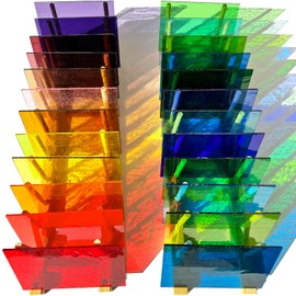 ILLUCKAI 24 Sheets Smooth Transparent Stained Glass Sheet Variety of Rainbow Colors, 4 X 6 inch Cathedral Art Glass for Home Decor, Stained Glass Supplies for Mosaic Crafts Projects