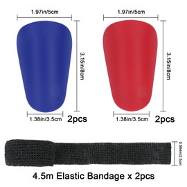 CxutSa 2 Pairs Mini Shin Pads, Blue, 5 x 8 cm, Small Shin Pads, Red, Lightweight Shin Pads with Elastic Bandage, Football Equipment for Children, Teenagers, Adults