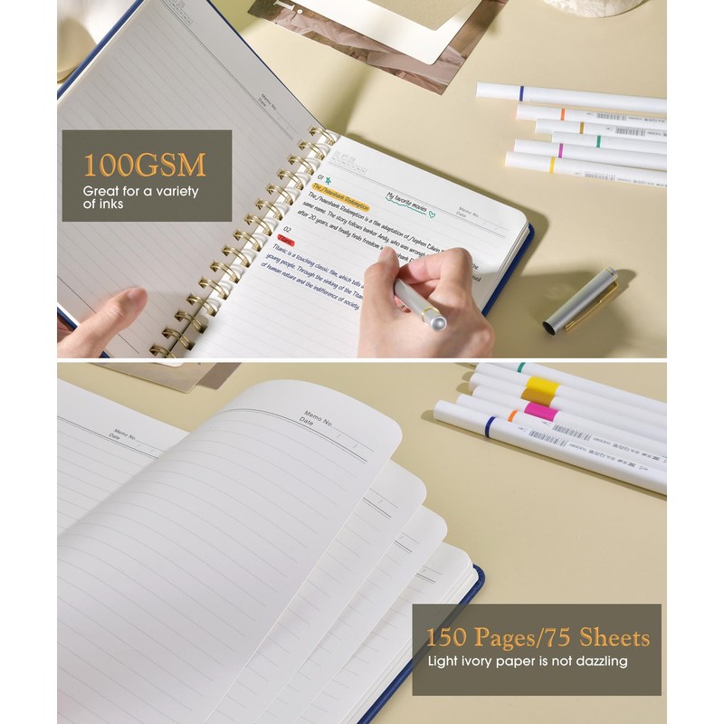 Lined Spiral Journal Notebook, A5 Hardcover Spiral Journals for Women