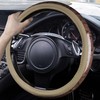 CAR PASS Wood Grain 14.5-15 inch Microfiber Leather Steering Wheel