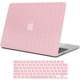 iPAPA Compatible with MacBook Air 13 inch Case 2024 2023 2022 Release M3 A3113 M2 A2681 Liquid Retina Display, Elegant Woven Leather Hard Shell Case+Keyboard Cover for MacBook Air 13.6 inch,Pink