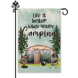 Hafhue Life is Better When You're Camping Garden Flag, 12 x 18 Inch Double Sided Holiday Yard Outdoor Farmhouse Lawn Decor Flag, RV BBQ Campground Camping Party Decoration, Camper Flags for Campsite