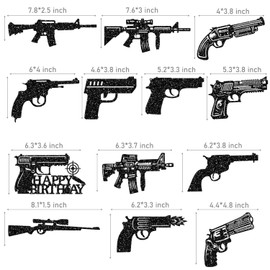 CANDY CHEF Gun Centerpiece Sticks Glitter Gun Birthday Party Decorations 13PCS Gun Pistol Party Table Toppers Gun Shooting Centerpieces for Gun Theme Enthusiast Baby Shower Supplies