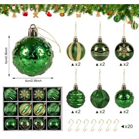 12 pcs Green Christmas Ball Ornaments 60mm/2.4" Shatterproof Plastic Balls Christmas Tree Hanging Ornaments for DIY Xmas Holiday Wedding Party Home Decorations…