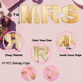Wooden Mrs Charcuterie Board Letters Fillable,3pcs Mrs Letters for Charcuterie Board with 24 Gold Butterfly,Charcuterie Letter Tray for Bridal Shower Party Engagement Bachelorette Decorations