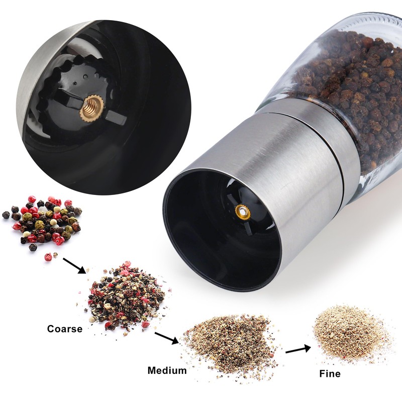 Pepper Grinder 6.3 Inch with Adjustable Coarseness Stainless Steel Mill