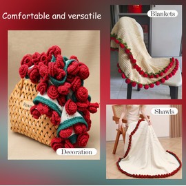 Crochet Flowers Red Rose Blanket Bouquet Knitted Throw Blanket for Couch Soft Blanket Gifts for Valentine's Day Teacher Mom Graduation Birthday Women Home Decor 43 Inches